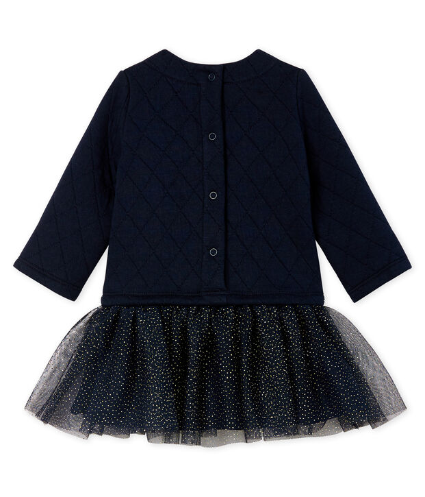 Robe manches longues bi-mati&egrave;re b&eacute;b&eacute; fille bleu marine