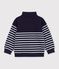 Sweatshirt col camionneur enfant en coton &agrave; rayures bleu/blanc