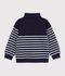 Sweatshirt col camionneur enfant en coton &agrave; rayures bleu/blanc