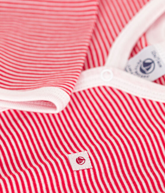 Pyjamas bébé manches longues sans pieds en coton rouge CORRIDA/blanc MARSHMALLOW