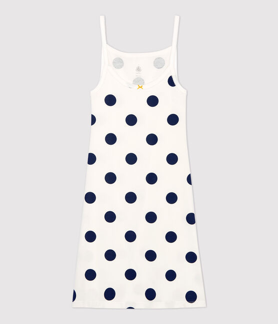 Robe à bretelles à pois en coton Femme blanc MARSHMALLOW/bleu MEDIEVAL