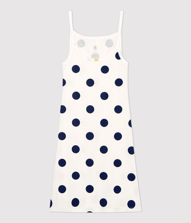 Robe &agrave; bretelles &agrave; pois en coton Femme blanc/bleu