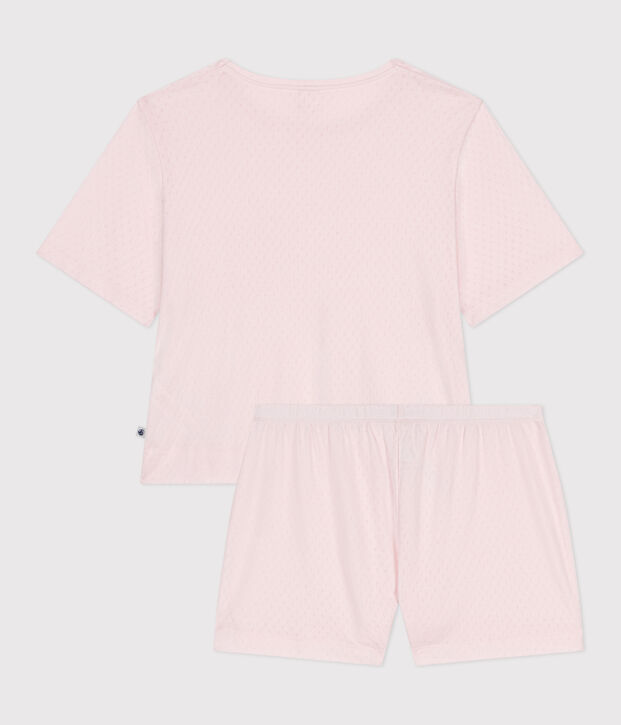 Pyjama short femme en coton manches courtes rose clair