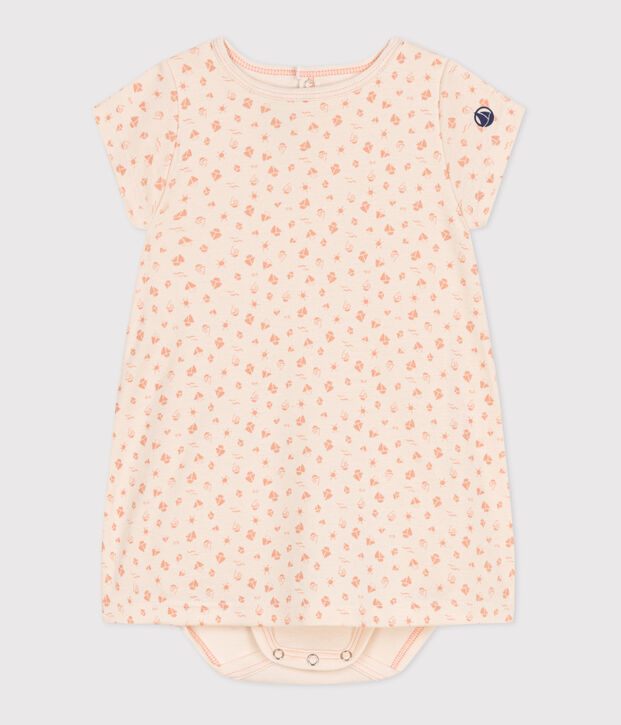 Robe b&eacute;b&eacute; en coton &agrave; manches courtes et body int&eacute;gr&eacute; &eacute;cru/orange