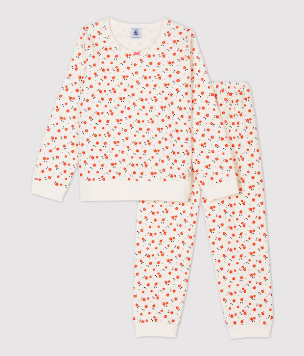 Pyjama imprim&eacute; fleuri petit fille en velours blanc/multicouleur