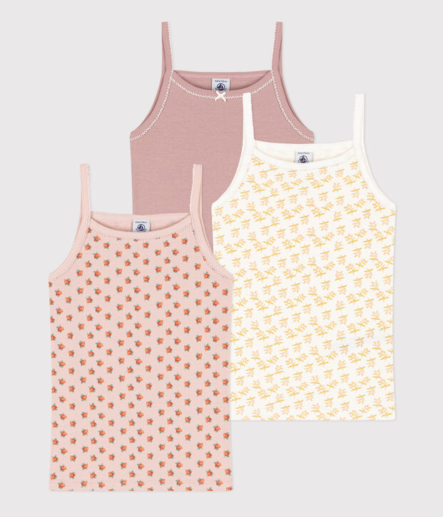 Lot de 3 chemises &agrave; bretelles fleur en coton petite fille multicouleur