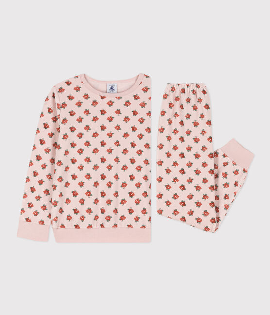 Pyjama fleur petite fille en velours rose SALINE/blanc MULTICO
