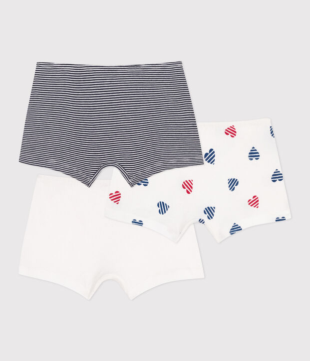 Lot de 3 shorties enfant en coton long imprim&eacute; c&oelig;urs multicouleur