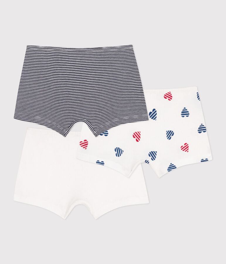 Lot de 3 shorties enfant en coton long imprim&eacute; c&oelig;urs variante 1