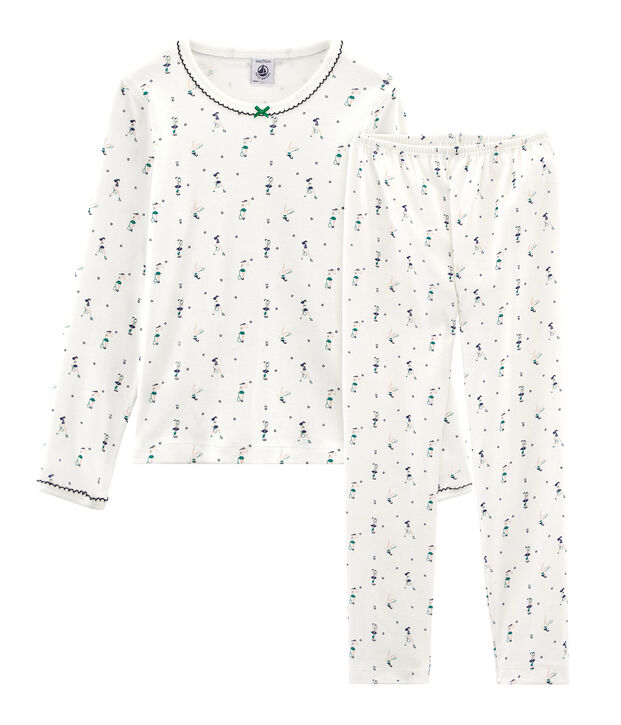 Pyjama petite fille en c&ocirc;te blanc/multicouleur