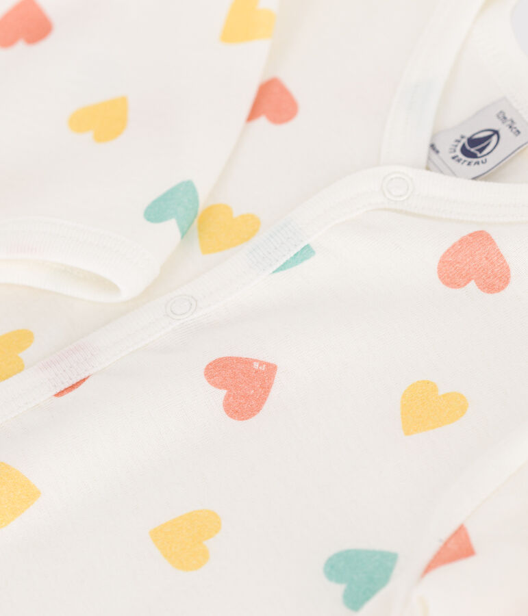 Pyjama b&eacute;b&eacute; en coton sans pieds c&oelig;urs blanc MARSHMALLOW/blanc MULTICO