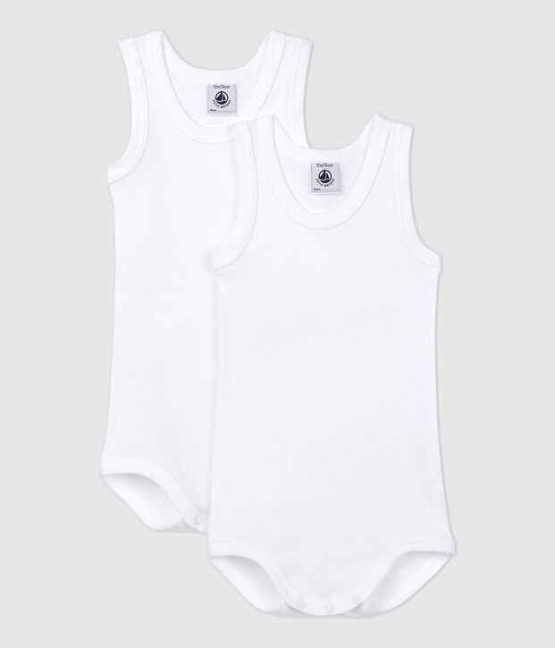 Lot de 2 bodies blancs sans manches b&eacute;b&eacute; multicouleur