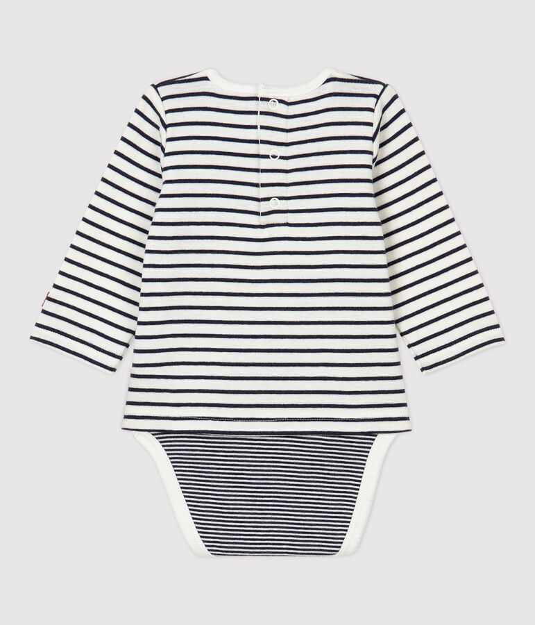 Body marini&egrave;re b&eacute;b&eacute; en coton biologique blanc/bleu