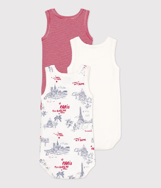 Lot de 3 bodies sans manches Paris b&eacute;b&eacute; en coton multicouleur