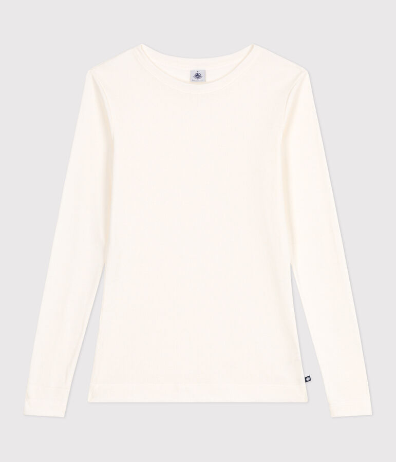 Tee-shirt femme l'iconique en laine et coton manches longues &eacute;cru MILK