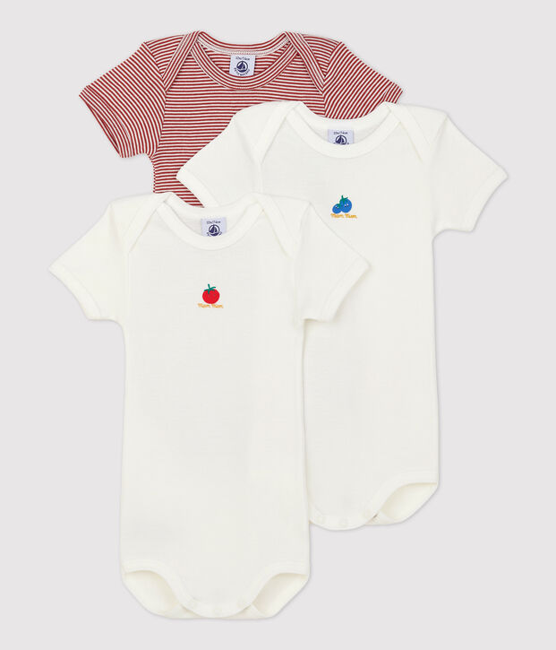 Lot de 3 bodies &agrave; rayures manches courtes en coton multicouleur