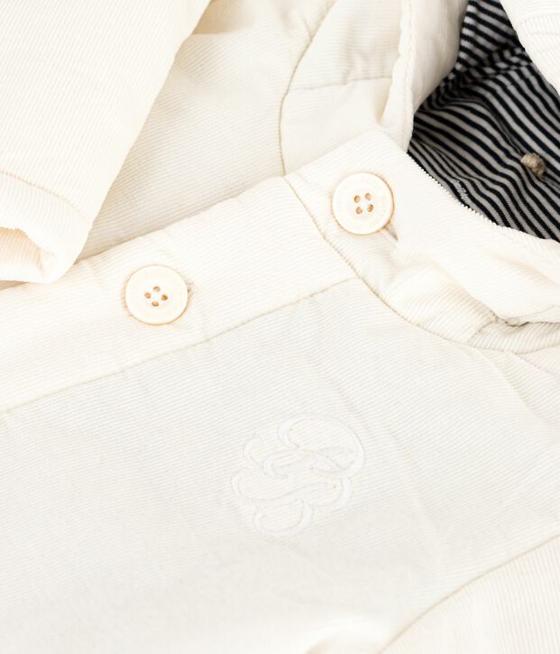 Veste b&eacute;b&eacute; ouatin&eacute;e en velours brod&eacute; et doublure milleraies blanc cass&eacute;