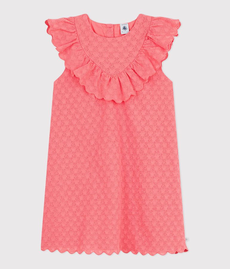 Robe enfant manches courtes en coton motifs c&oelig;urs rose