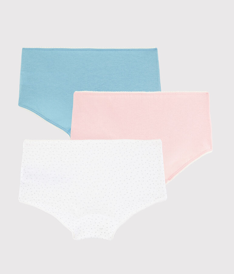Lot de 3 shorties pois argent petite fille en coton biologique  et elasthanne multicouleur