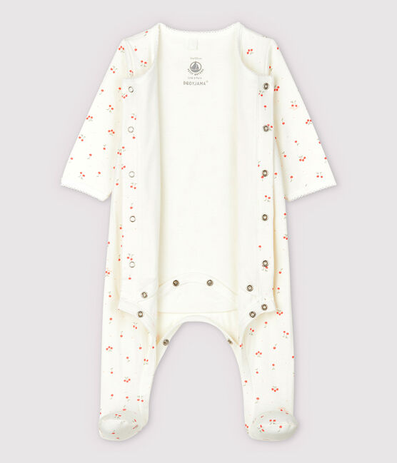 Bodyjama cerises bébé en tubique en coton biologique blanc MARSHMALLOW/blanc MULTICO