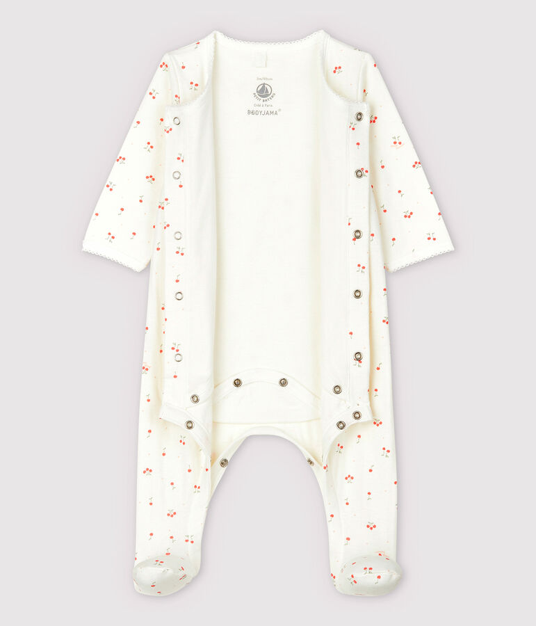 Bodyjama cerises b&eacute;b&eacute; en tubique en coton biologique blanc MARSHMALLOW/blanc MULTICO