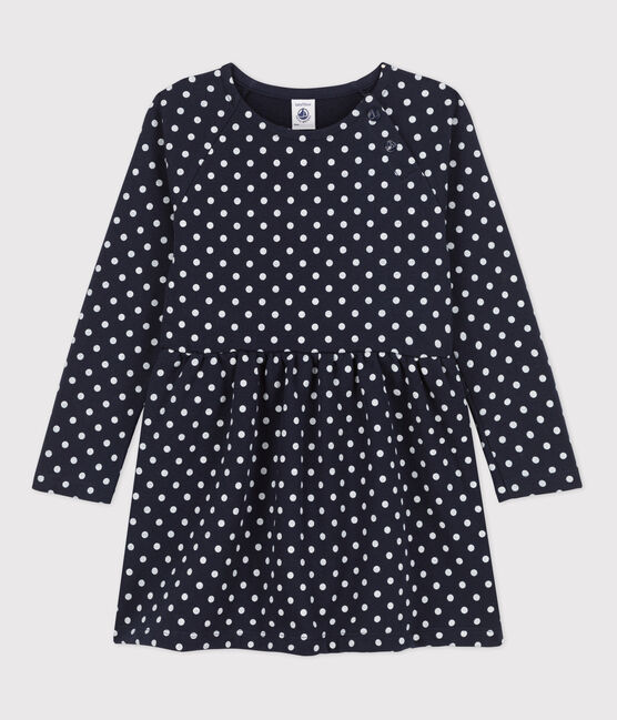 Robe à pois manches longues en molleton enfant fille bleu SMOKING/ AVALANCHE