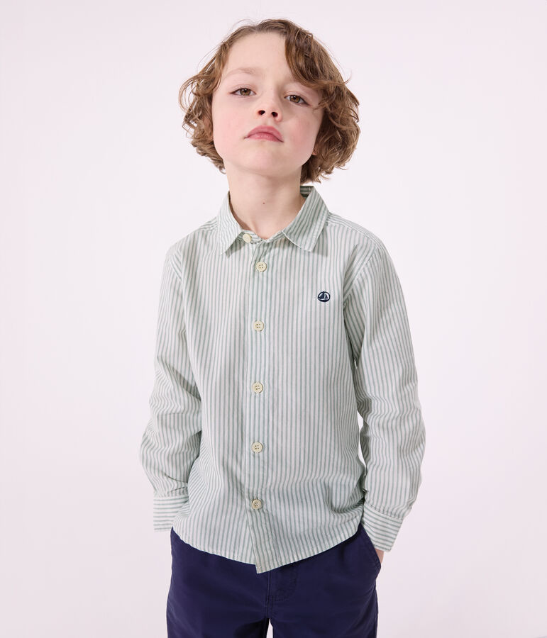 Chemise enfant en coton manches longues &agrave; rayures PAUL/ ECUME