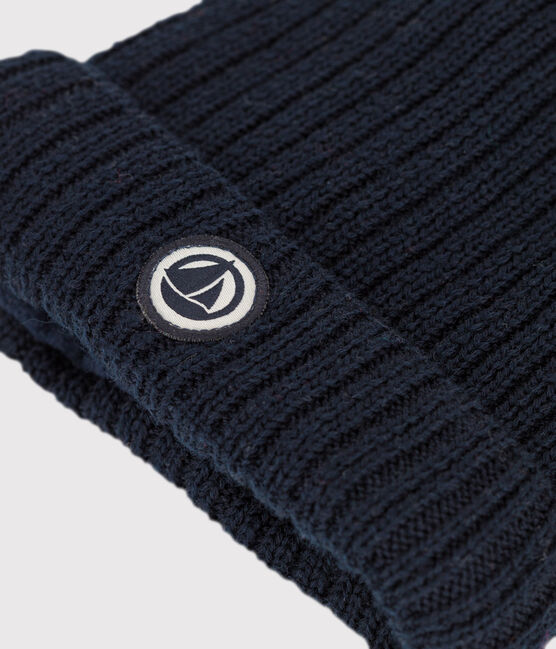 Bonnet bébé en tricot doublé en polaire recyclée bleu SMOKING