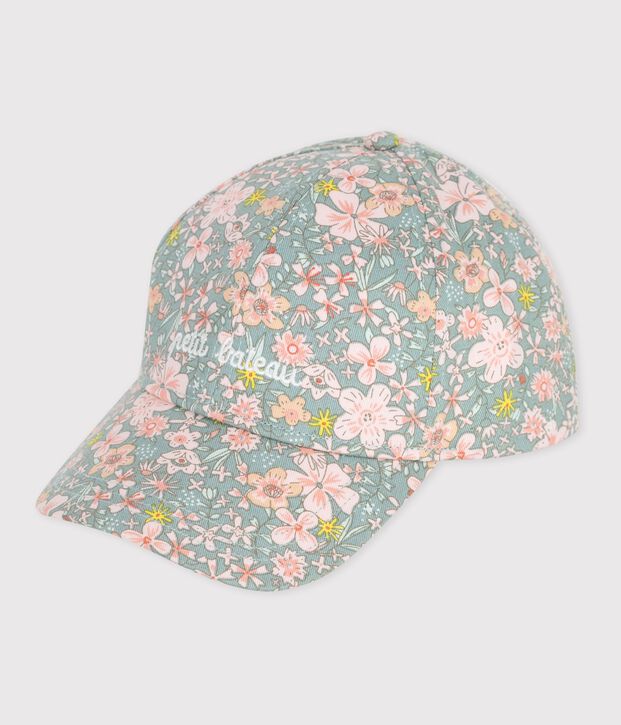 Casquette enfant en serge imprim&eacute; fleurs bleu/multicouleur