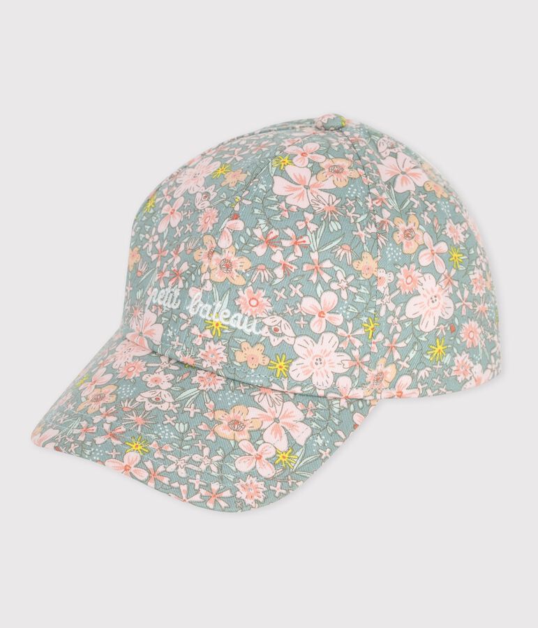 Casquette enfant en serge imprim&eacute; fleurs bleu/multicouleur