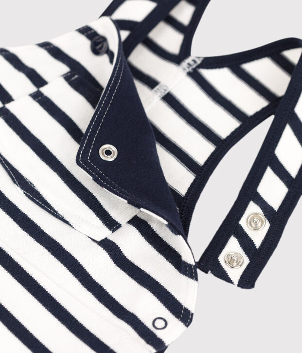 Salopette b&eacute;b&eacute; ray&eacute;e marini&egrave;re en jersey &eacute;pais blanc/bleu