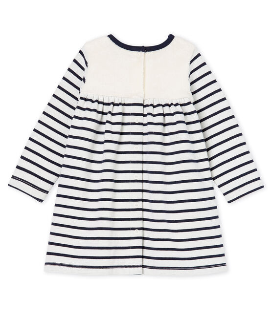 Robe manches longues bébé fille rayée blanc MARSHMALLOW/bleu SMOKING CN