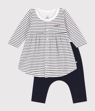 PETIT BATEAU - Robe marinière et legging en coton bébé