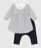 Robe marinière et legging en coton bébé blanc MARSHMALLOW/bleu SMOKING