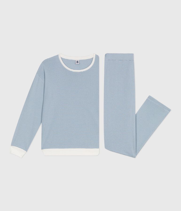 Pyjama femme en coton &agrave; rayures ADRIATIC/ MARSHMALLOW