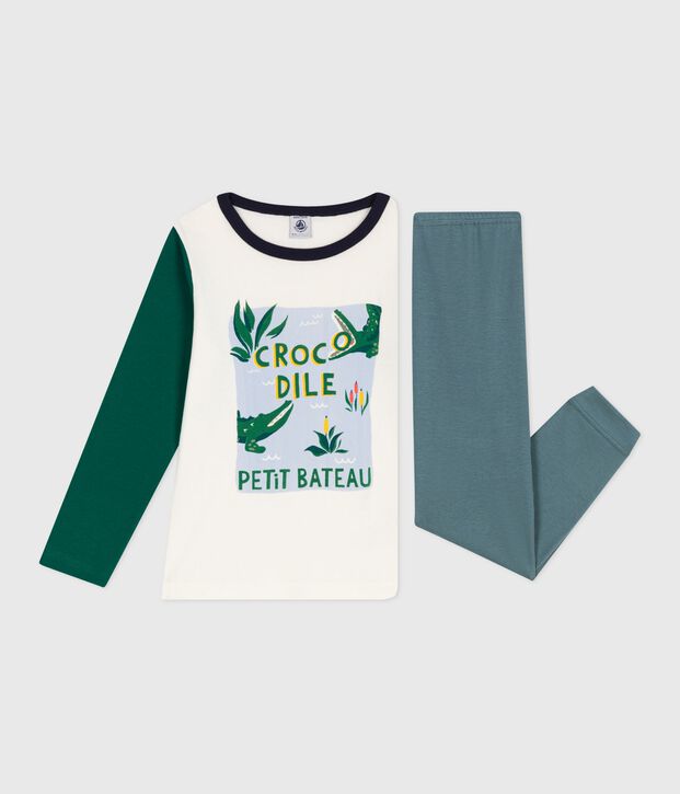 Pyjama enfant en coton bicolore gris/multicouleur