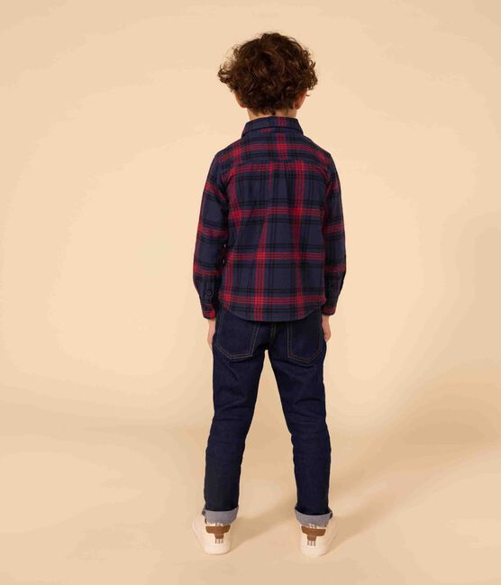 Chemise à carreaux en flanelle de coton enfant garçon bleu SMOKING/blanc MULTICO