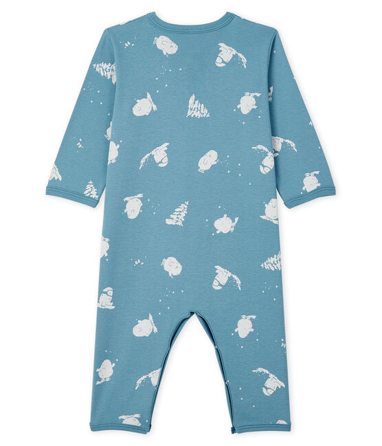 Dors-bien sans pieds bébé imprimé yéti en coton bleu BRUME/ MARSHMALLOW
