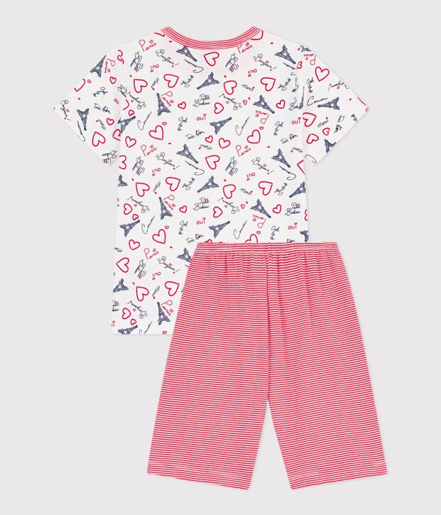 Pyjama short long enfant en coton imprim&eacute; Paris blanc/multicouleur