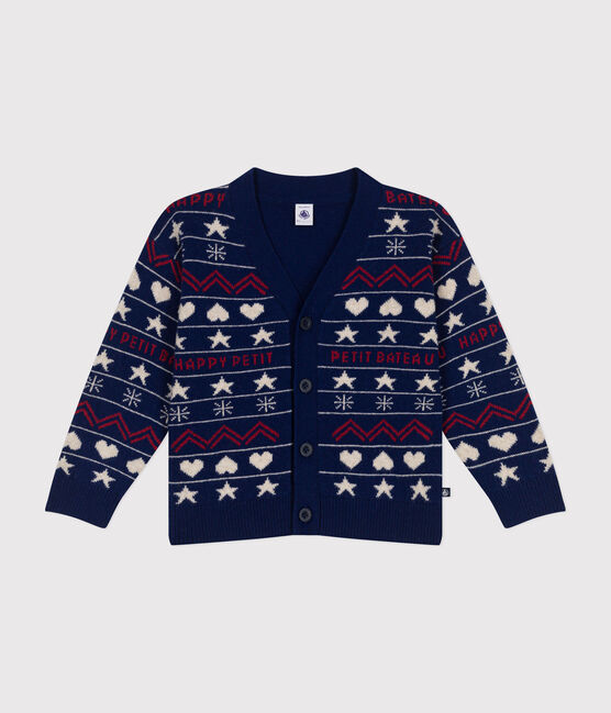 Cardigan jacquard laine et coton enfant garçon bleu MEDIEVAL/blanc MULTICO