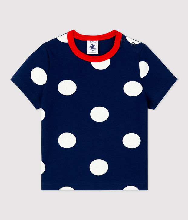 Tee-shirt manches courtes imprim&eacute; pois en jersey b&eacute;b&eacute; bleu/blanc