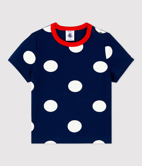 Tee-shirt manches courtes imprimé pois en jersey bébé bleu MEDIEVAL/blanc MARSHMALLOW
