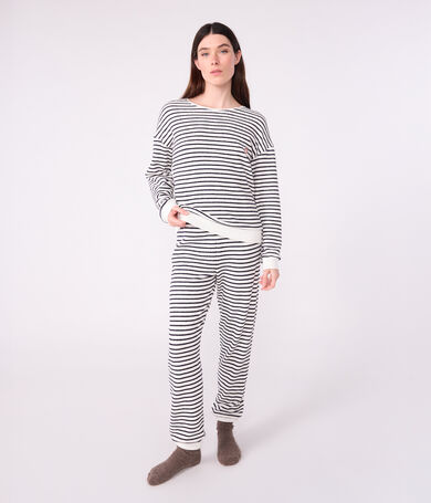Pyjama femme en coton &eacute;ponge &agrave; rayures