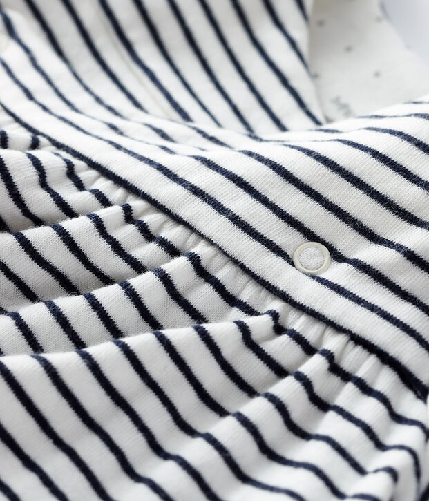 Robe &agrave; rayures manches longues b&eacute;b&eacute; fille en tubique blanc/bleu