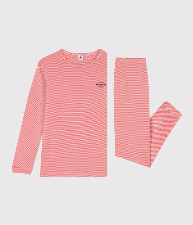 Pyjama ray&eacute; gar&ccedil;on en coton orange/blanc