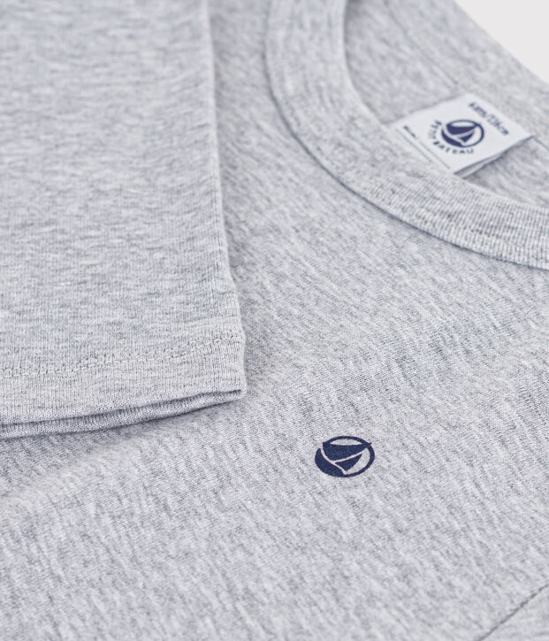 Tee-shirt enfant manches longues en coton uni gris chin&eacute;