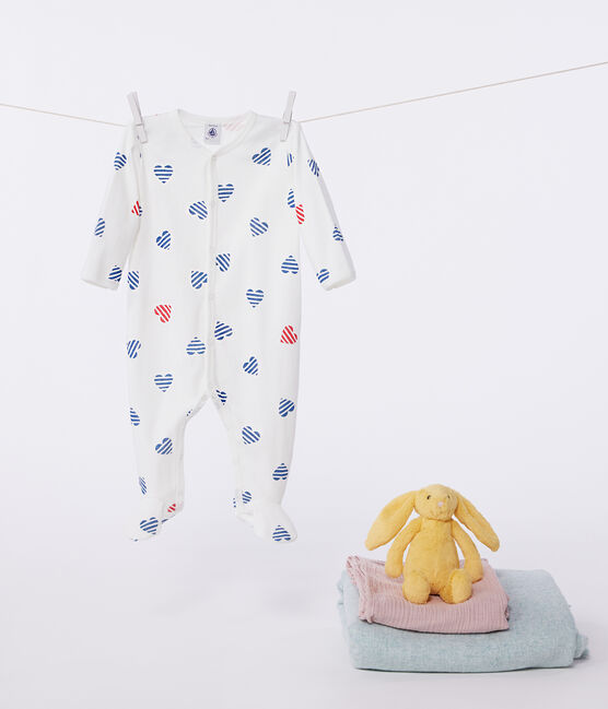 Pyjama bébé en coton cœurs rayé blanc MARSHMALLOW/blanc MULTICO
