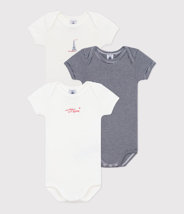 Lot de 3 bodies manches courtes en coton b&eacute;b&eacute; multicouleur