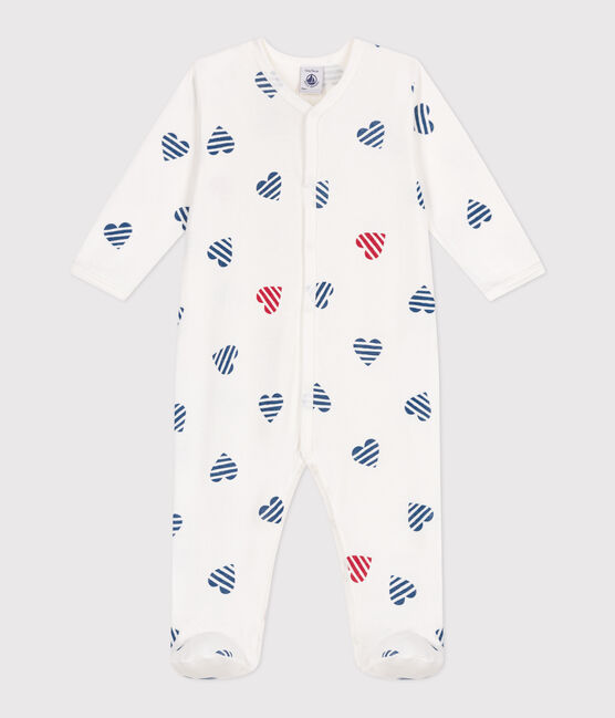 Pyjama bébé en coton cœurs rayé blanc MARSHMALLOW/blanc MULTICO
