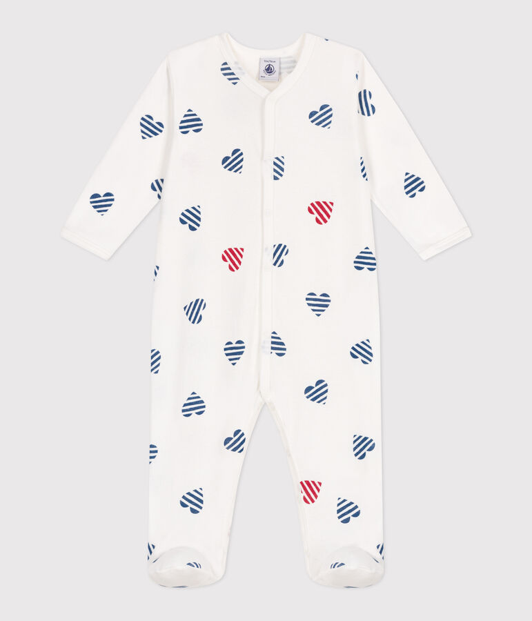 Pyjama b&eacute;b&eacute; en coton c&oelig;urs ray&eacute; blanc MARSHMALLOW/blanc MULTICO